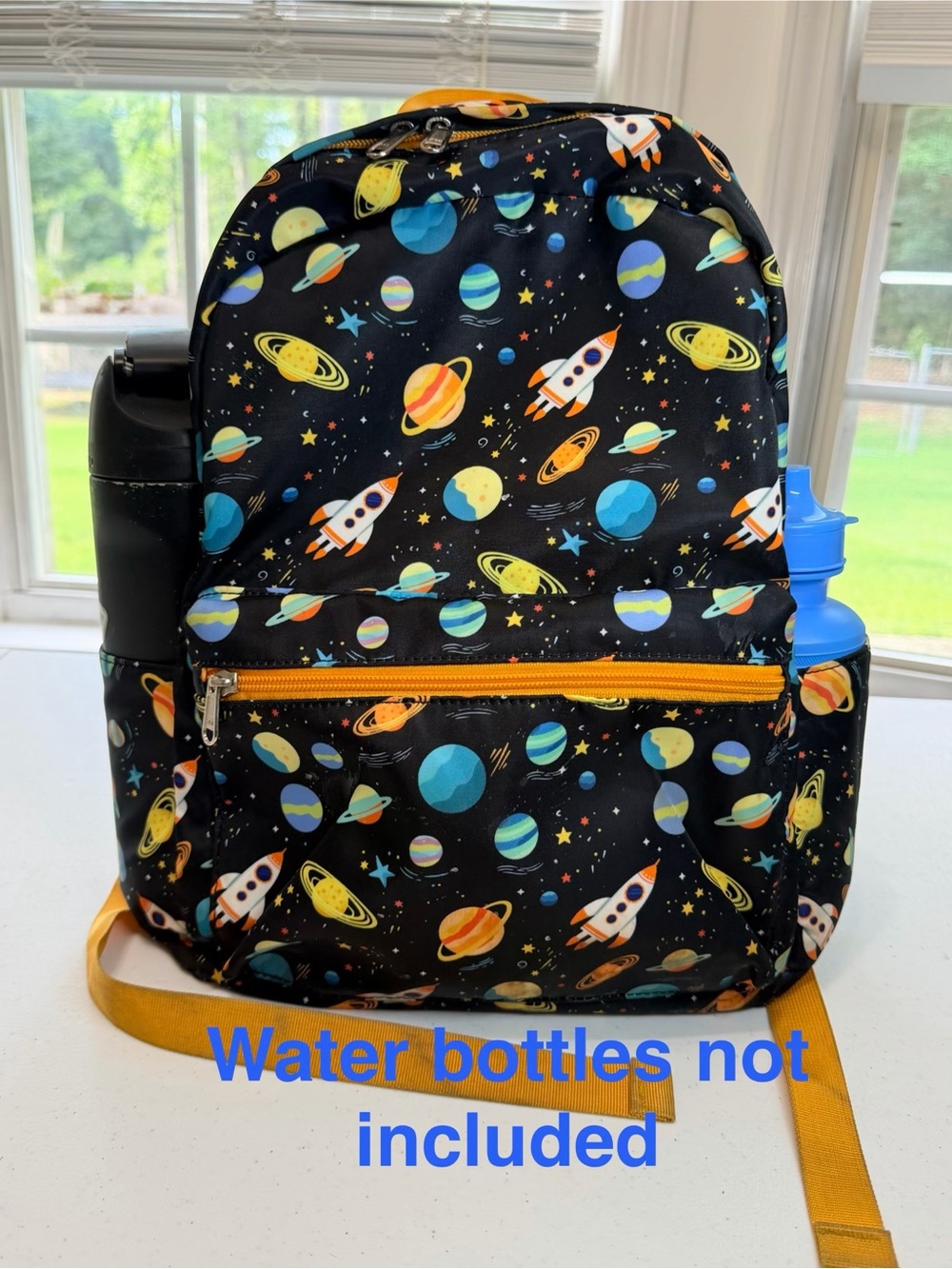 Kids Space Rocket Backpack - Black with Multi-Color Planets